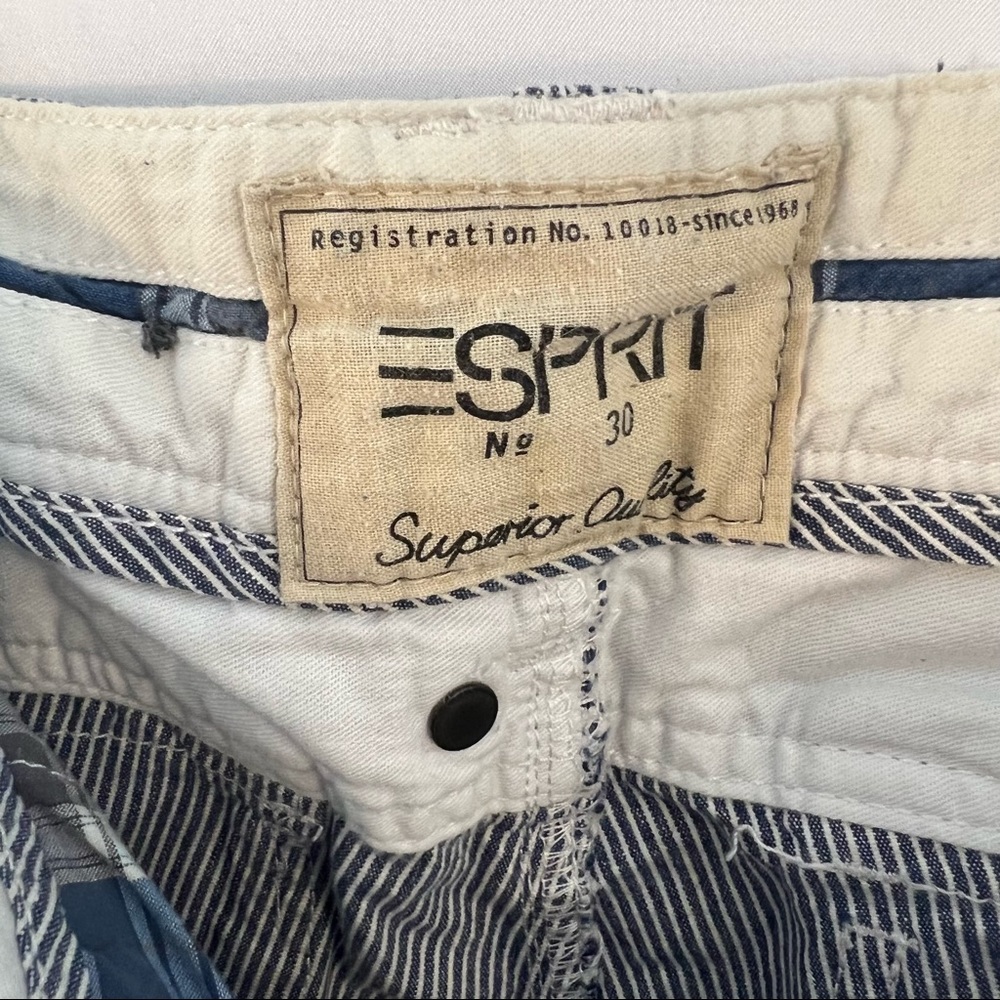 Mens Cargo Shorts Sz 31 Striped Button Fly Pockets Esprit Blue White Pin Striped - Picture 6 of 6